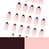 Soft Nude Burgundy French Tips Short Almond Press On Nails