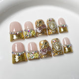 Duck bill nails  retro wind ice transparent flash relief Handmade press on nails factory wholesale｜365nails