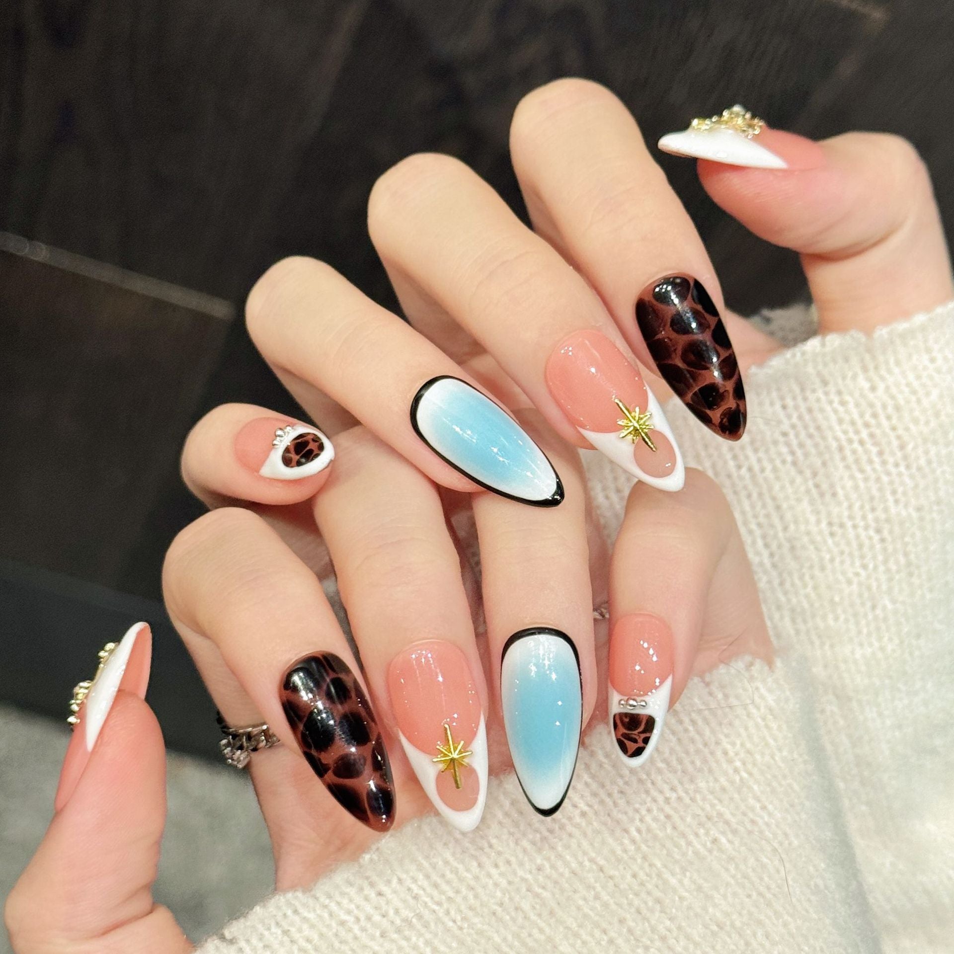 Blush Leopard Cross Accent Press On Nails