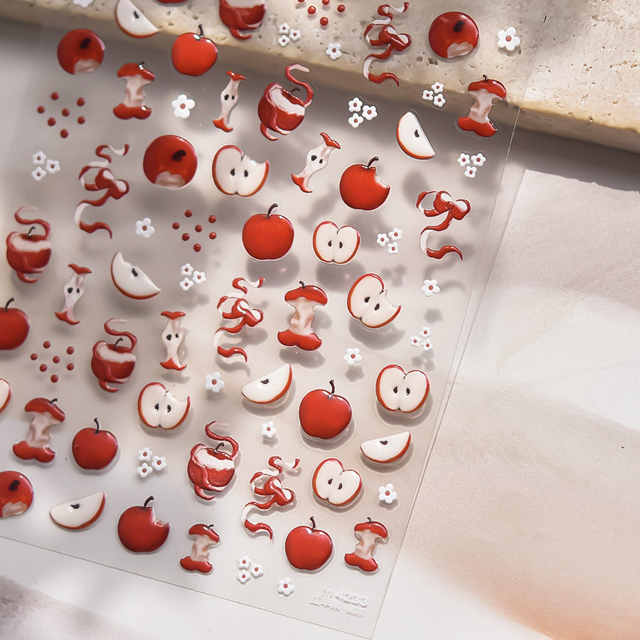 Red Apple Fun Collection: "Crisp Apple" – 3D Embossed Nail Sticker