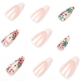 Uñas postizas con borde blanco de verano, flores francesas rojas y verdes, uñas especiales, uñas postizas, uñas postizas, uñas postizas, uñas postizas, uñas postizas｜365nails