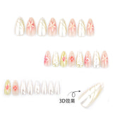 Uñas postizas elegantes y delicadas con parche de diamante perlado tridimensional, uñas postizas extraíbles con flores 3D al por mayor | 365nails