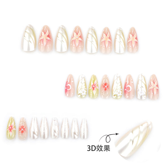 Elegant and gentle press-on nails three-dimensional pearl diamond nail patch removable nail 3D flower fake nail wholesale｜365nails