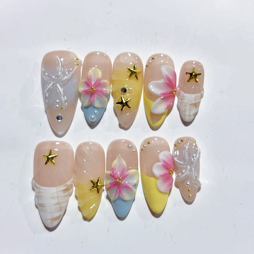 Brise Côtière : « Marée Tropicale » – Ongles press-on forme amande