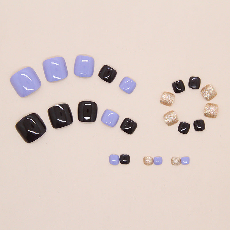 Press-on toenails multi-color solid color manicure into autumn blue and white gold powder cool black fake nails Press-on toenails nail wholesale nails｜365nails