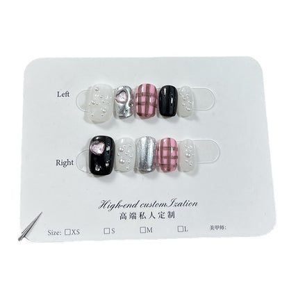 Love bright diamond hand-painted square white advanced sense nail patch pure handmade press-on nails  nail art｜365nails