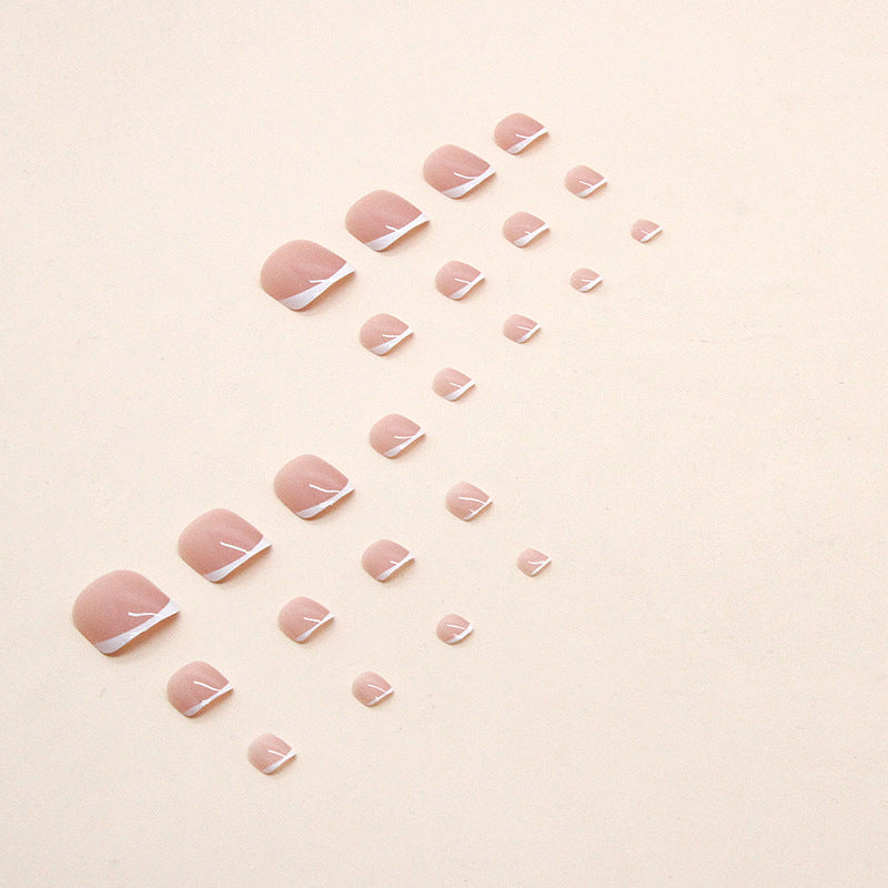 연핑크×화이트 심플 프렌치 발톱용 프레스온 네일 — 귀여운 젠틀 걸 스타일｜365nails