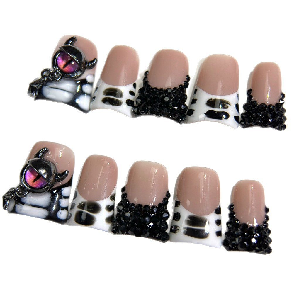 Black White Gothic Eye Crystal Press On Nails