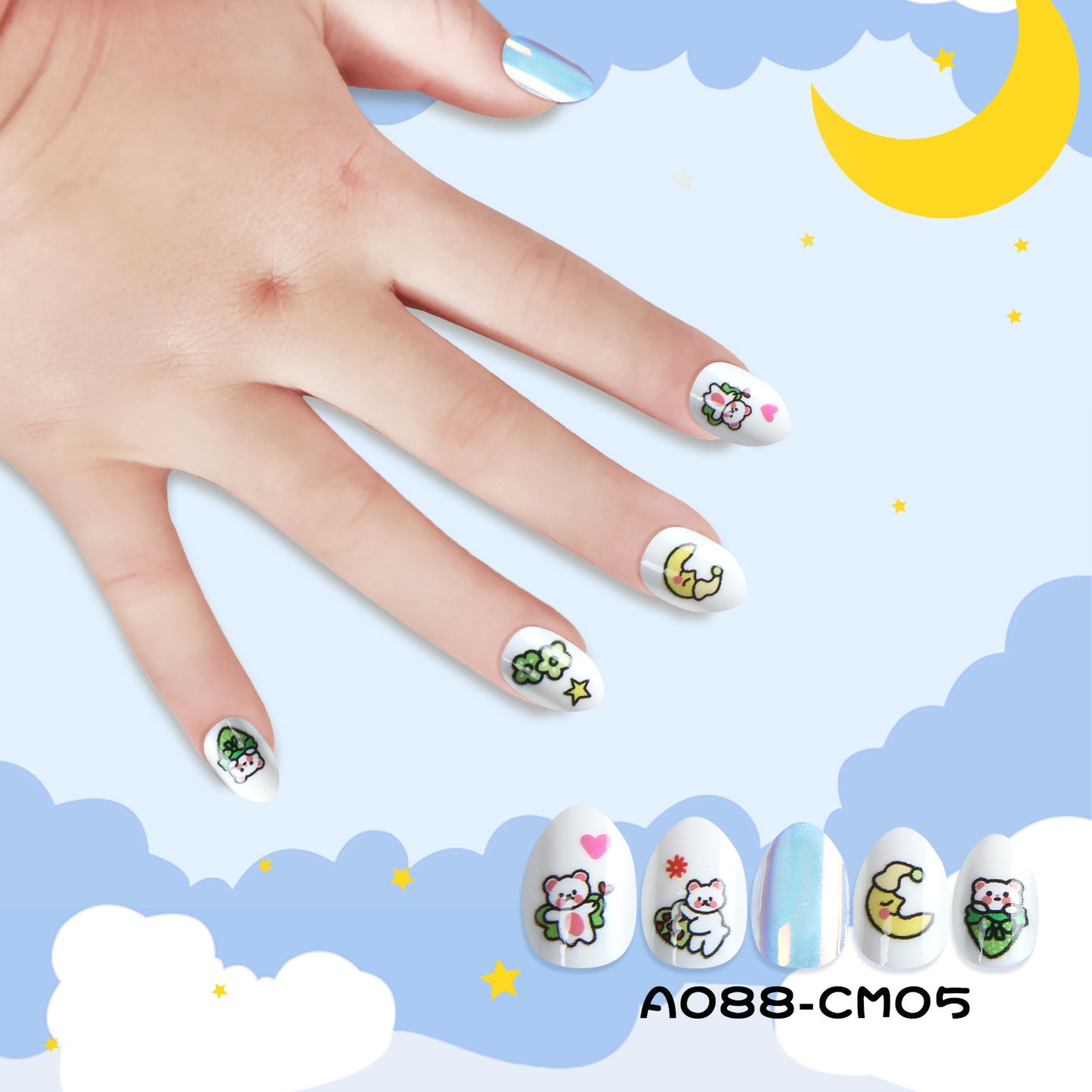 Kids press-on nails Moon bear phosphorescent plating is safe and environmentally friendly