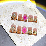 Brown Leopard Floral Duckbill Press On Nails