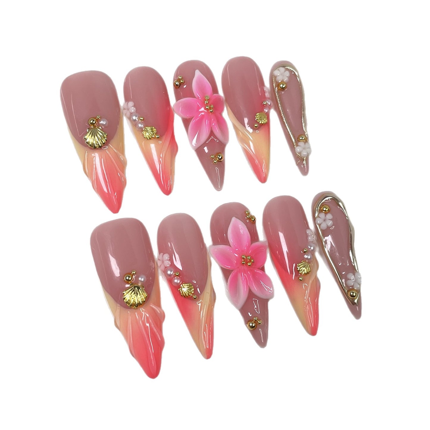 Sunset Blossom Shell Series Press-On Nails