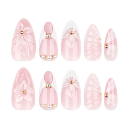 hot-selling 3D three-dimensional flower   French  medium and short almond nail ｜365nails