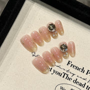 365nails: "Champagne Rose" – 3D Crystal & Cat Eye Handmade Almond Nails