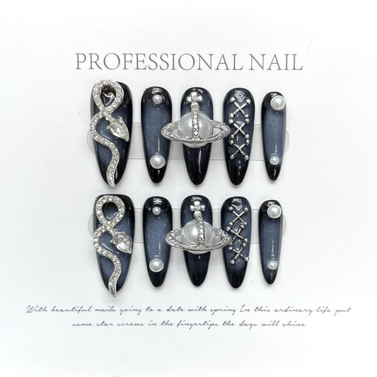 Handmade Wear Jiaxi Empress Dowager Snake Metal Spice Girl Long Nail Art  Cyberpunk | 365nails