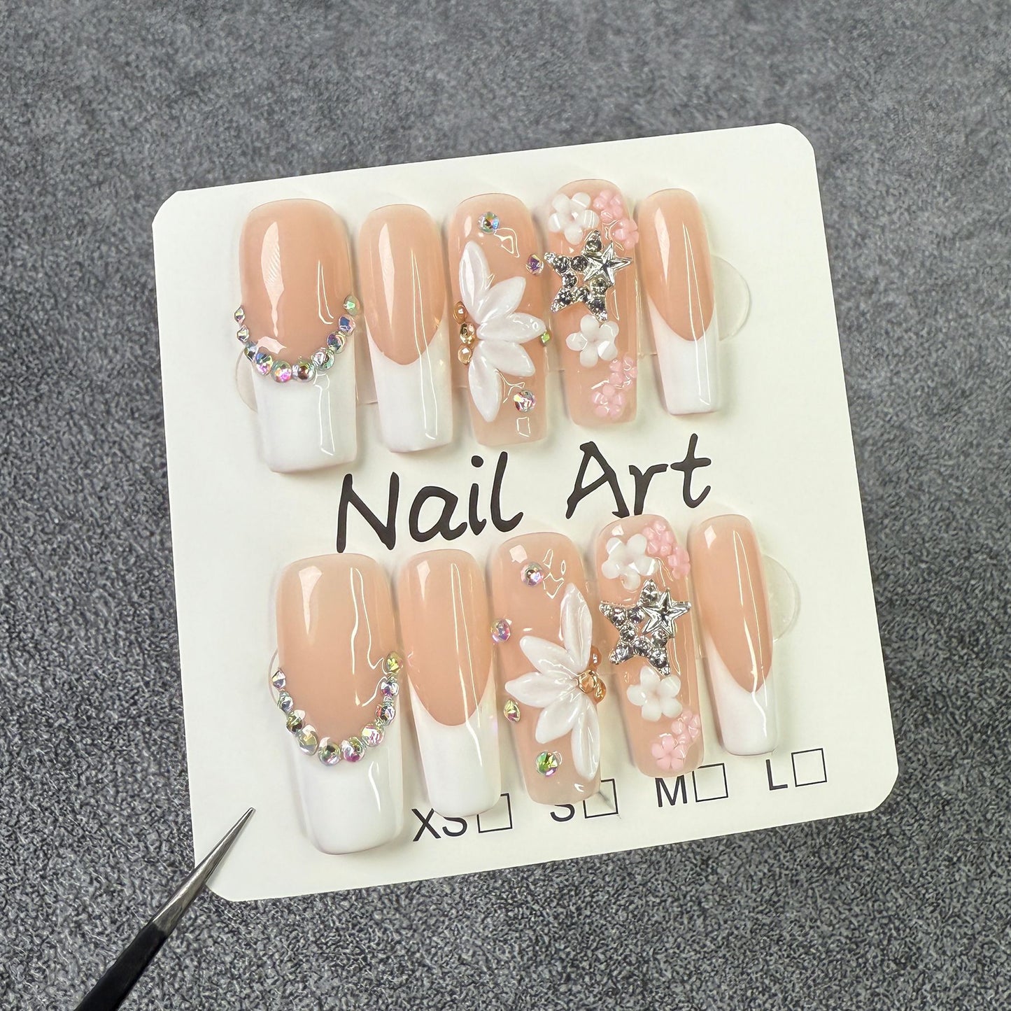 Vento doce e suave tridimensional esculpido longo remendo de unha gelo transparente francês puro desejo unhas postiças feitas à mão ｜ 365nails