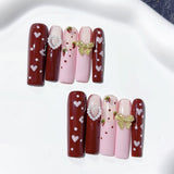 Berry Pink Heart Bow Cute Press On Nails