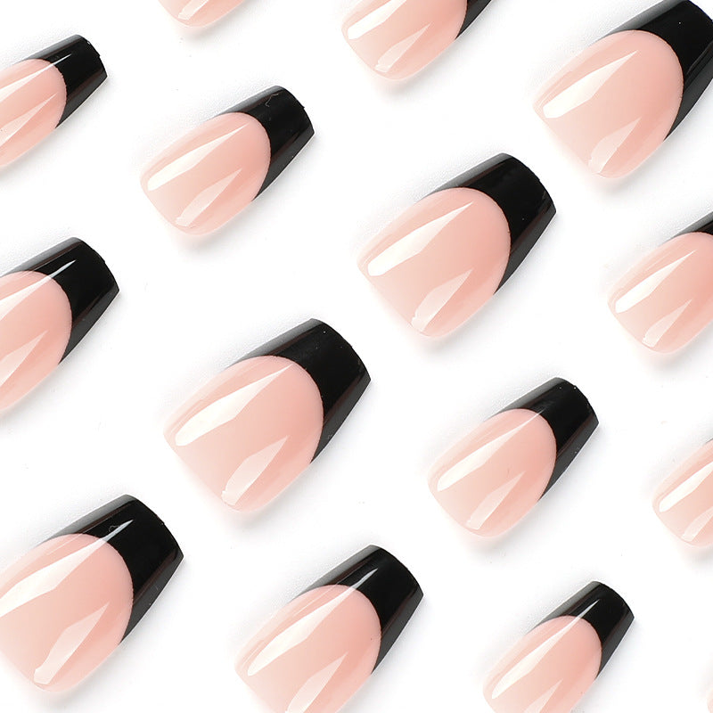 Nail art pieces Nail art finished wear nail, French black edge nail art finished fake nail  wear nail fake nail pieces｜365nails