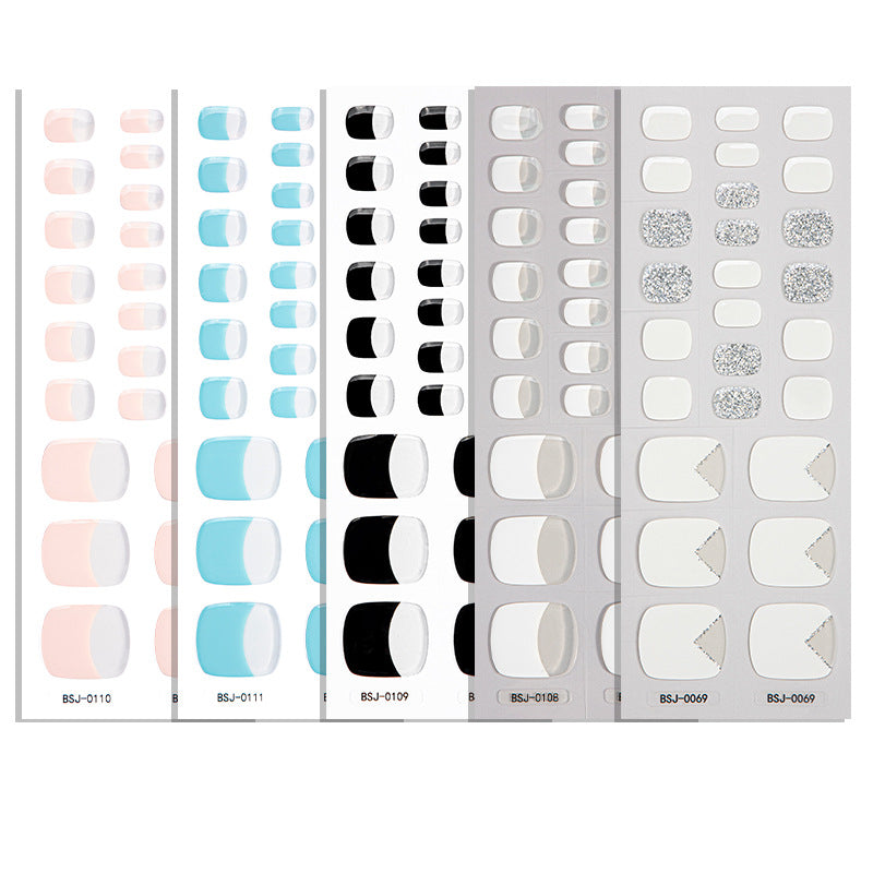 Semi-Cured Gel Nail Strips French Solid Color Clean Toe Design (MOQ=3)