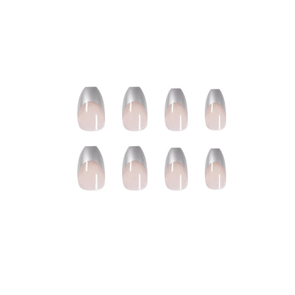 Simple mirror silver French short ballet wear nail art finished fake nail nail art patch nail patch removable｜365nails