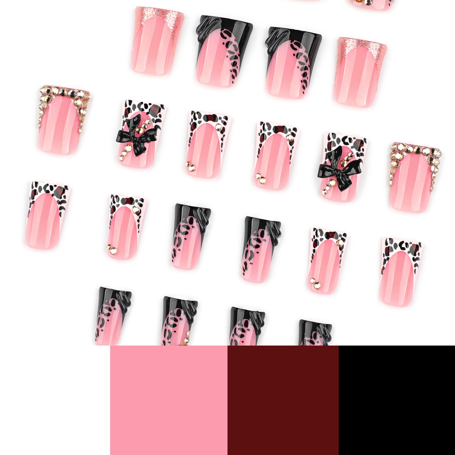 Short Almond Press On Nails with Pink Base & White Floral Accents