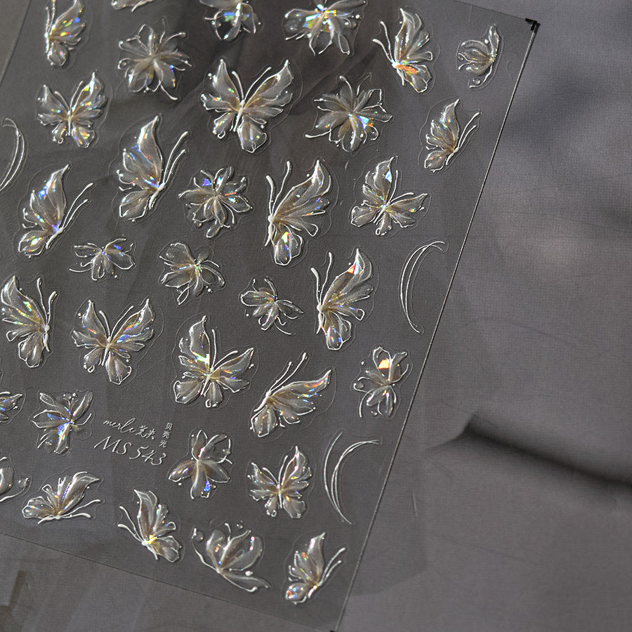 Iridescent Crystal Butterfly – 3D Embossed Nail Art Set