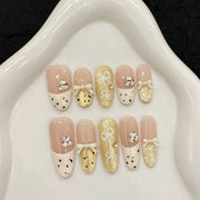 365nails: "Golden Bowknot" – 3D 리본 & 글리터 수제 아몬드형 네일