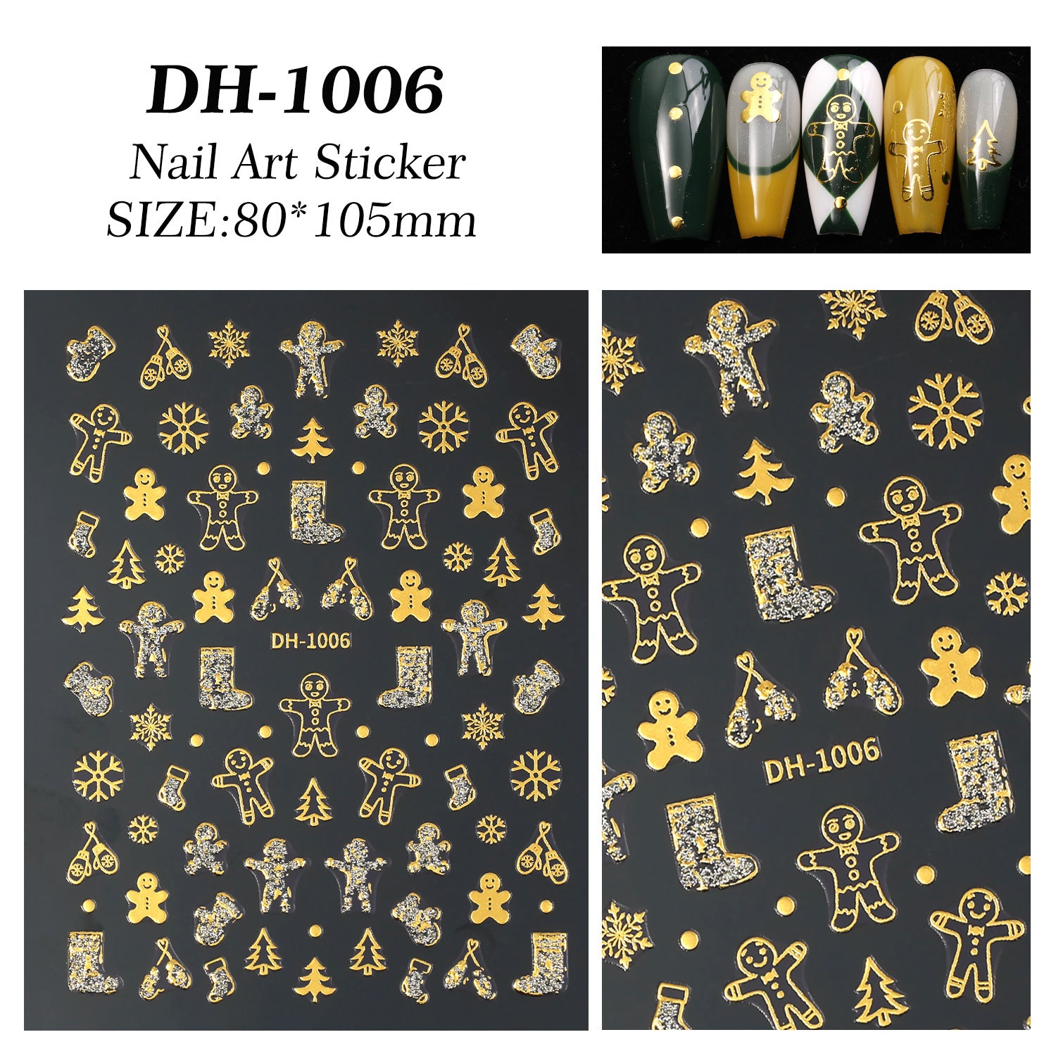 古銅亮粉聖誕指甲貼 — 平面黏貼式 雪人 DIY 指甲裝飾 DH