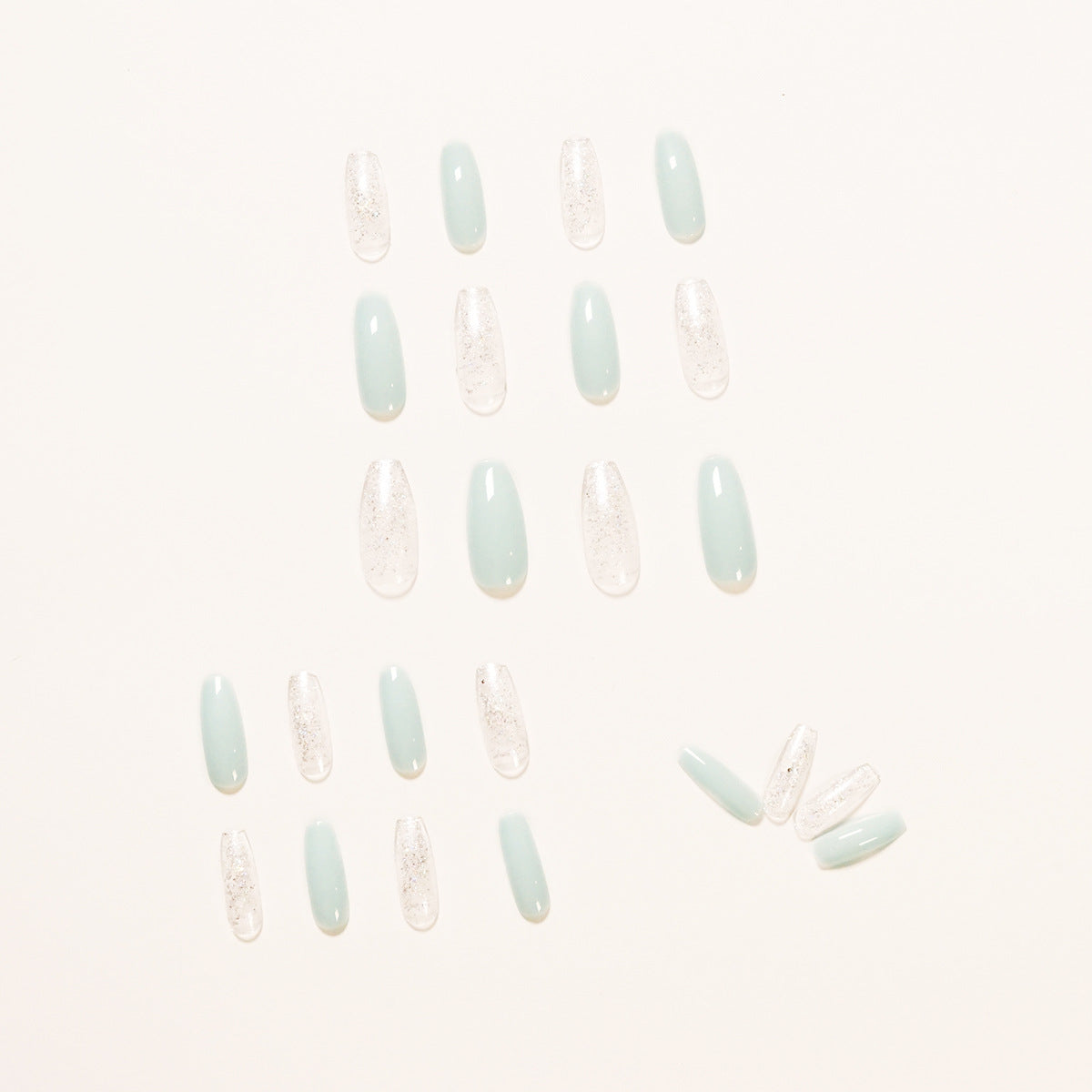 Ice transparent blue glitter powder press on nail wear finished nail art fake nail nail art patch removable nail piece｜365nails