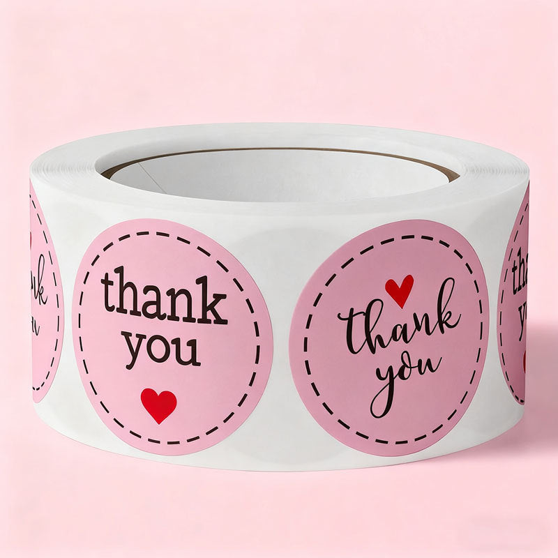Pink "Thank You" Heart Sticker Roll | Cute Packaging Seals for Small Business