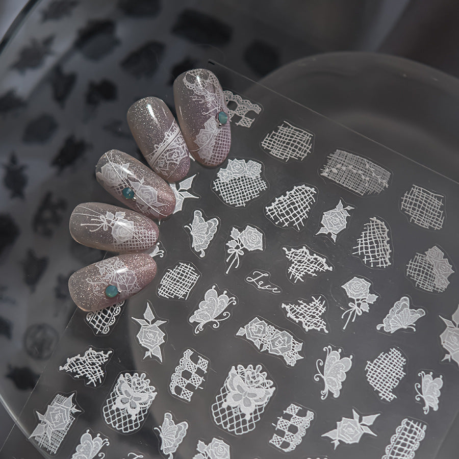 365nails: 화이트 레이스 장미 & 나비 – 네일 아트 스티커