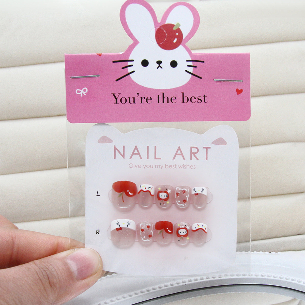 Linhas de desenho animado gatinho tridimensional frutas unhas infantis ｜365nails