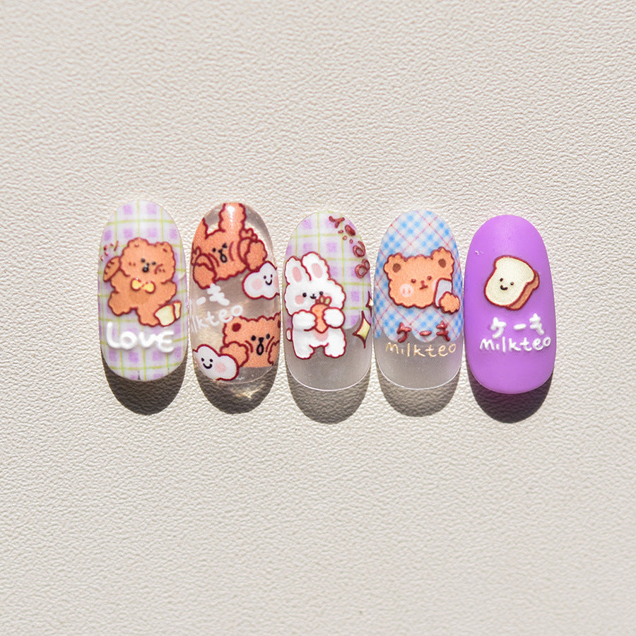 Chocolate Teddy Bear Nail Stickers – 5D Embossed Sweet Checkerboard Set