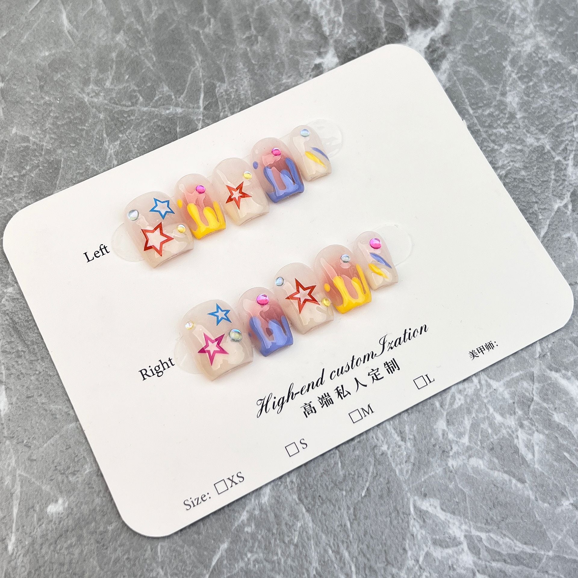 Uñas postizas hechas a mano, parche para uñas terminado, lindo parche para uñas cortas con grafiti de estrella, parche para uñas desmontable y usable | 365nails