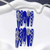 Royal Blue Crystal Lattice Press On Nails