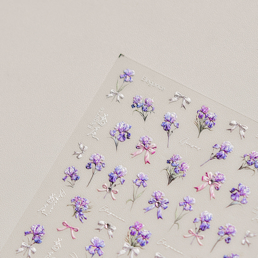 Iris Flower: "Purple Iris" – 3D Crystal Nail Sticker