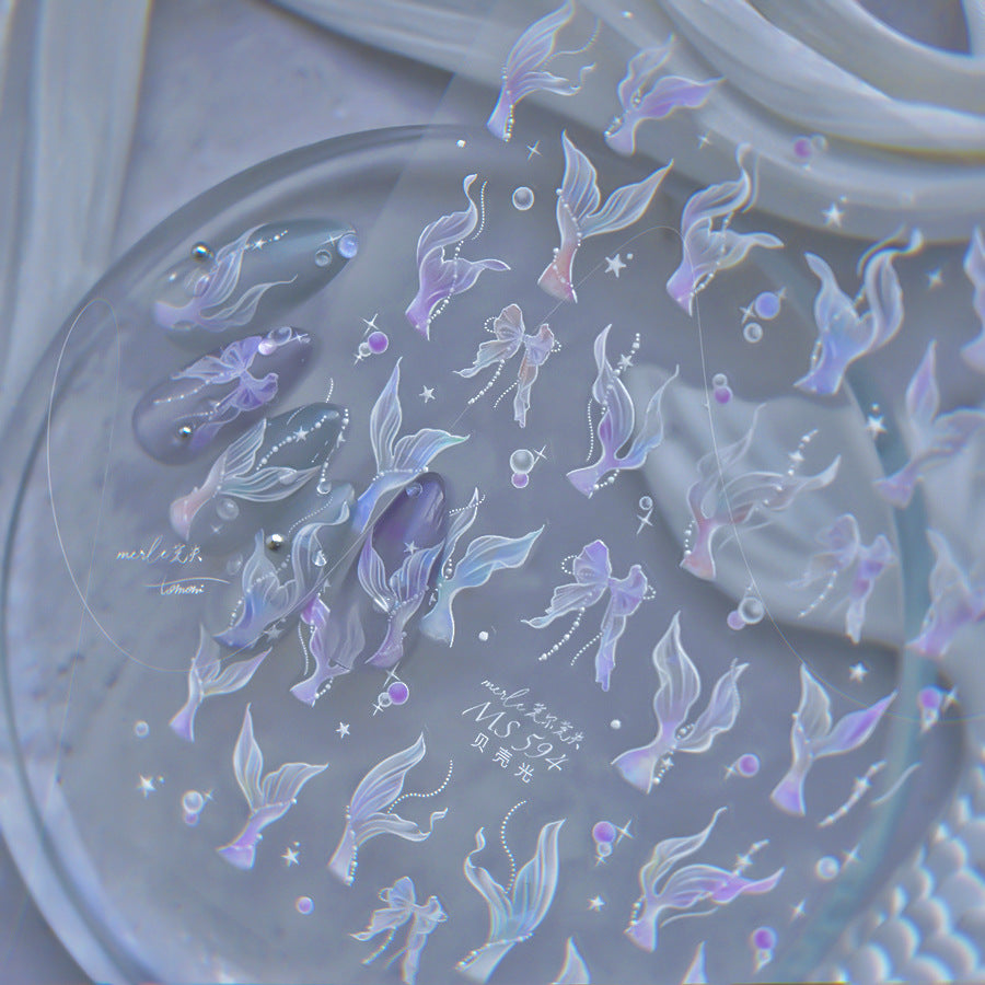 Holographic Mermaid Tail Nail Stickers – 5D Embossed Ocean Dream Set