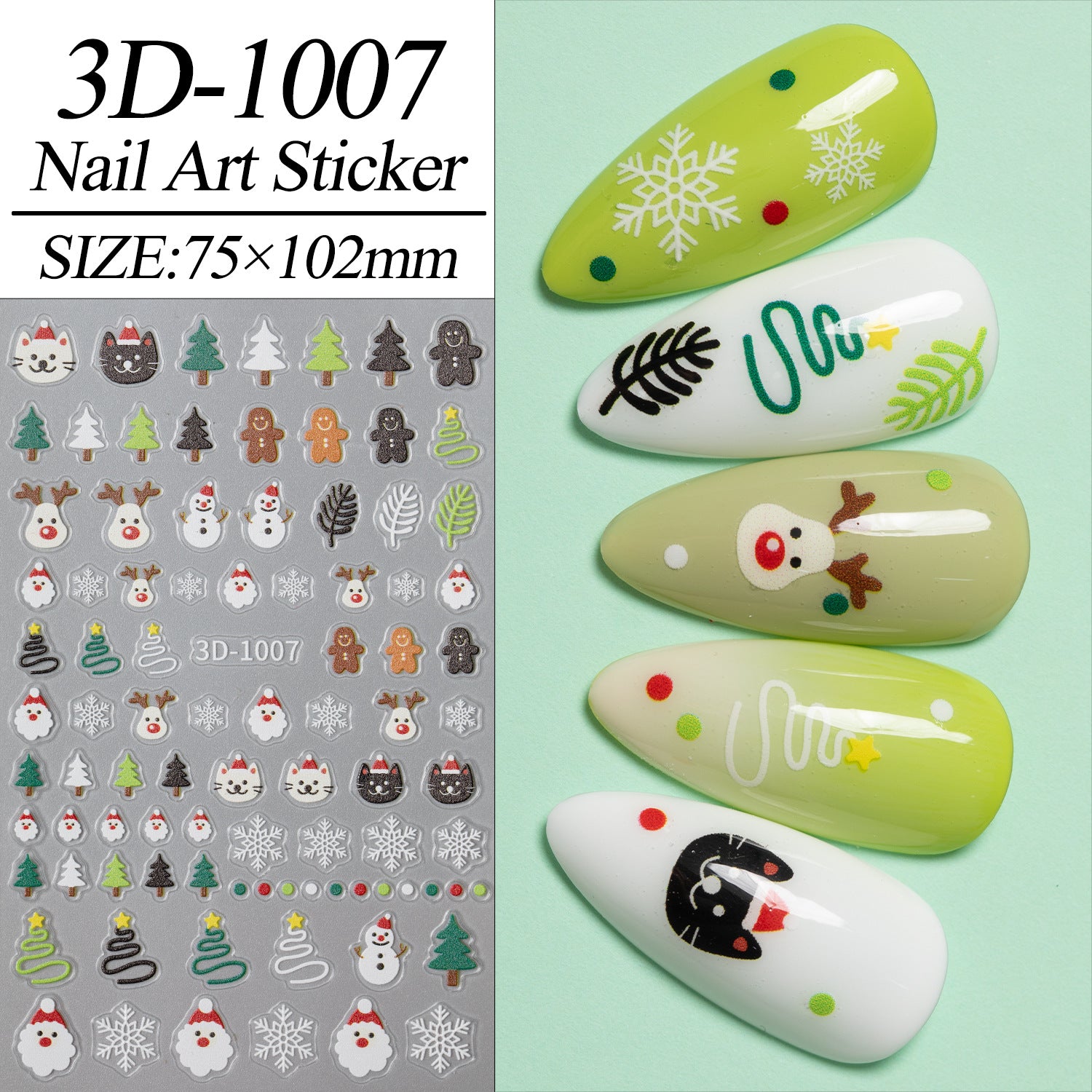 Christmas Series Nail Art Sticker Flat Belt Adhesive Christmas Snowman Elk Nail Sticker Ornament 3D