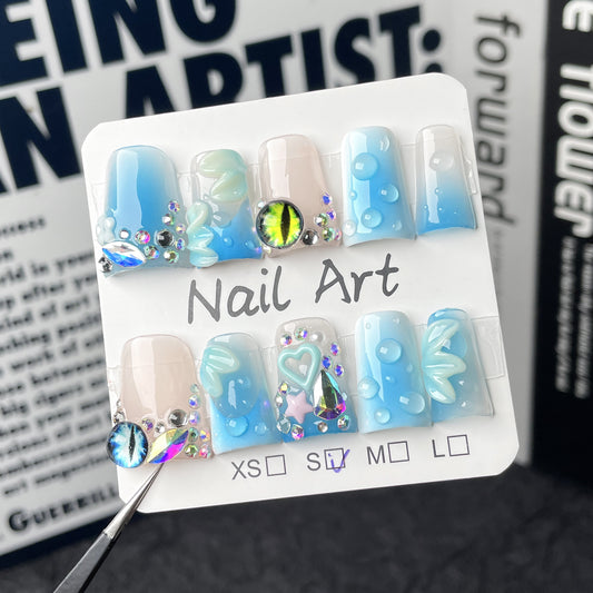 Unhas bico de pato Spice Girl gelo através de blush francês flash de unha tridimensional escultura personalizada unhas de pressão feitas à mão｜365nails