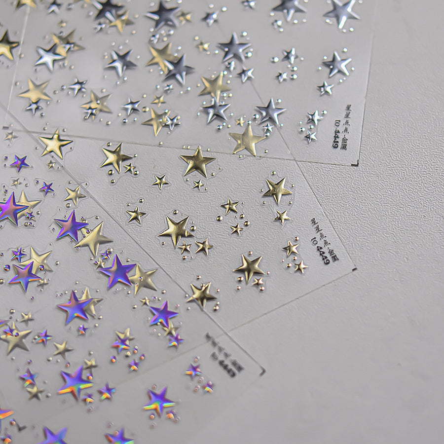 Holographic Star: "Rainbow Sparkle" – 3D Embossed Nail Sticker