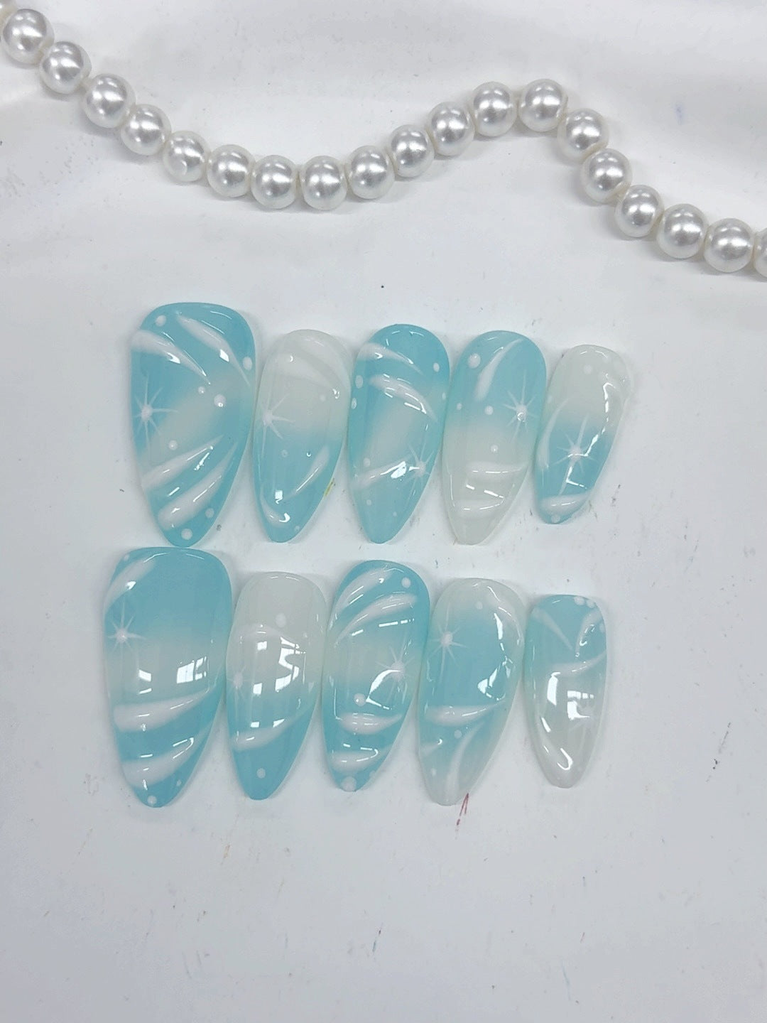 Ocean Breeze: "Cyan Wave" – Almond Press-Ons