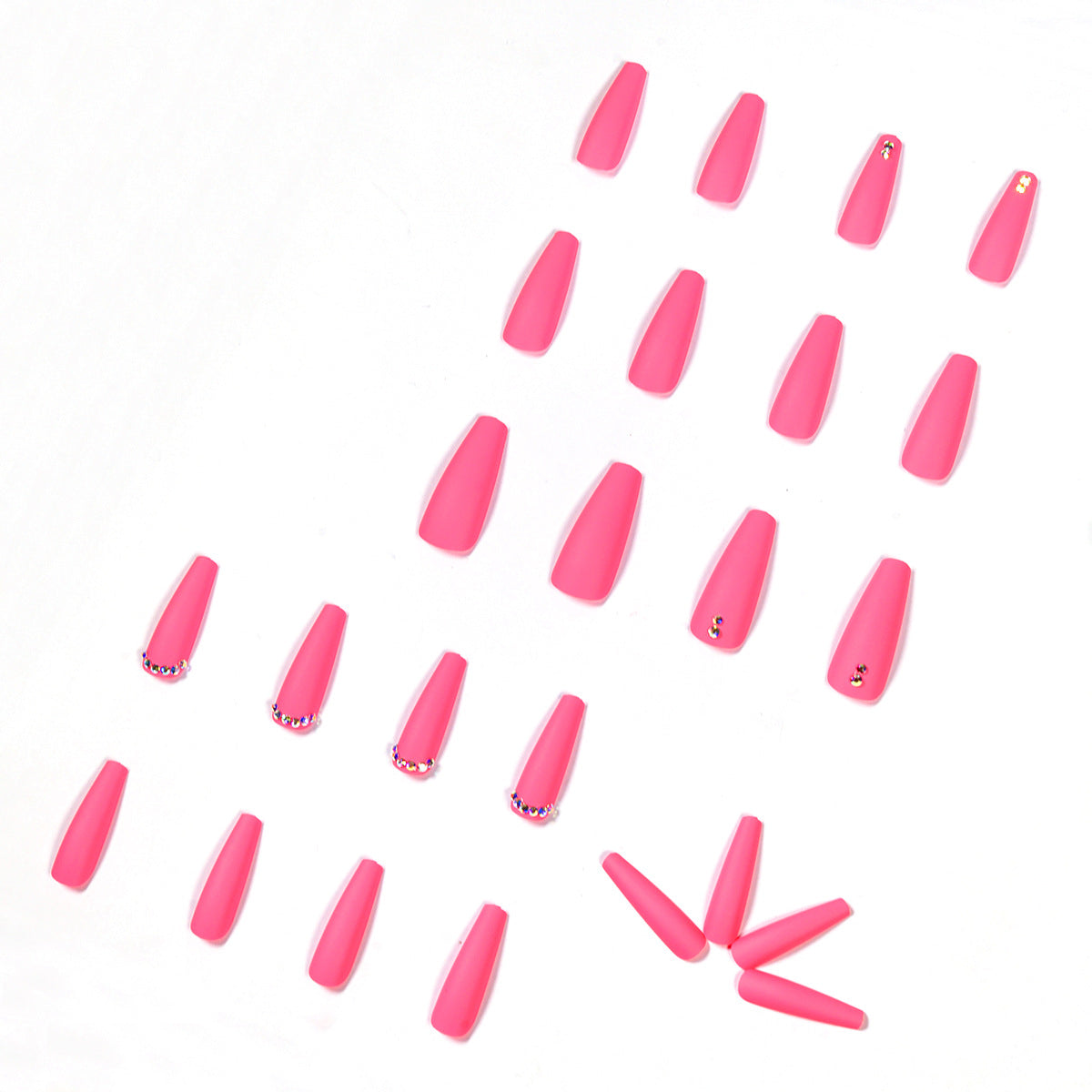 Pink long ballet crescent crescent rhinestone press on nails art finished fake nail nail nail patch  direct supply nail patch｜365nails