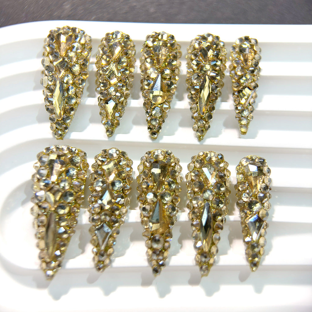 Gold K9 Crystal Luxury Stiletto Press-On Nails