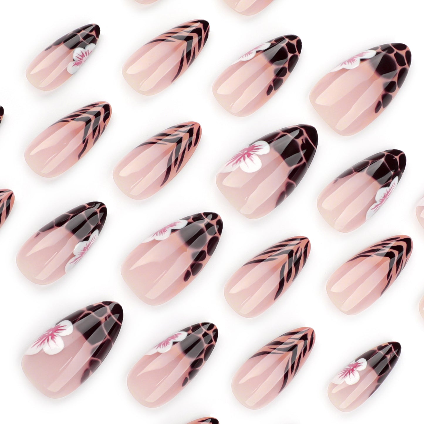 French leopard print wearing nail, European and American cross-border manicure, fake nail, short flower repeatable nail, finished product wholesale