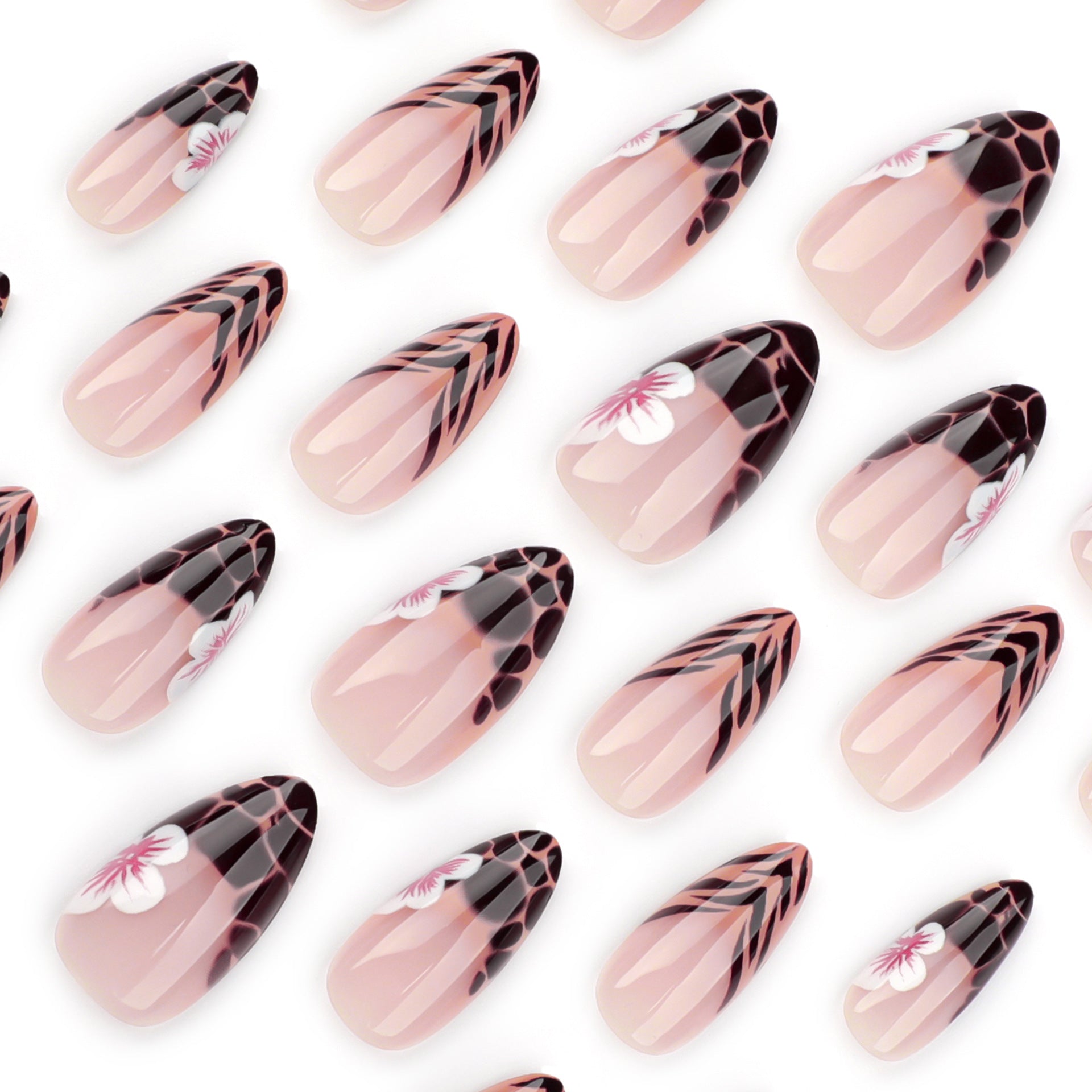 French leopard print wearing nail, European and American cross-border manicure, fake nail, short flower repeatable nail, finished product wholesale