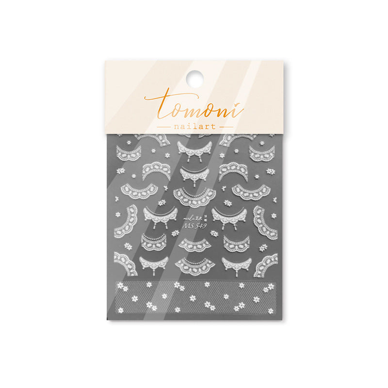 White Lace Collar Nail Stickers – 5D Embossed Vintage Lace Set