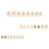 Fresh green smudges summer flowers almond-shaped press-on nails