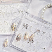 Bridal Bow & Crystal: "Ethereal Elegance" – 3D Embossed Nail Sticker