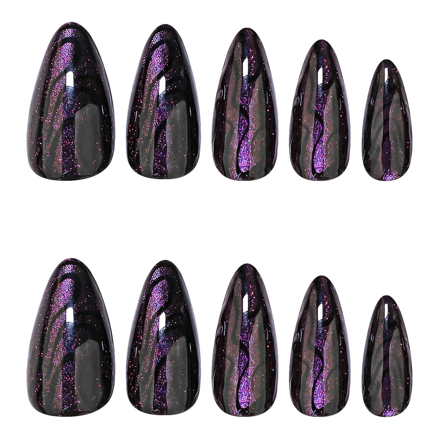 Iridescent Black Shimmer Stiletto Press On Nails
