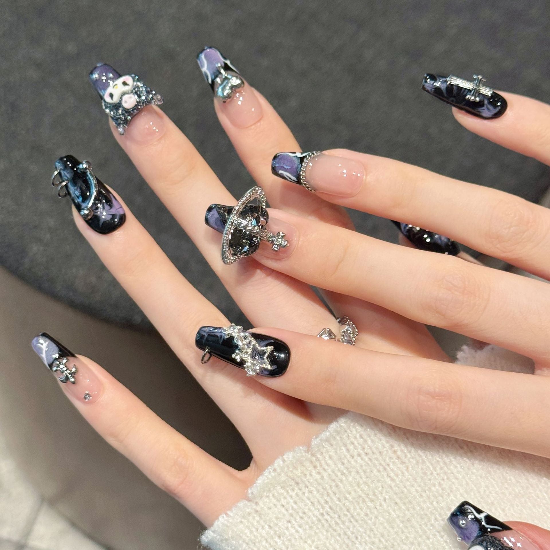 Gothic Purple Kuromi Charm Nails