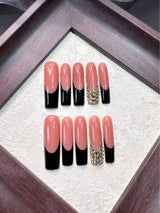 Black Tip Nude Crystal Accent Press On Nails